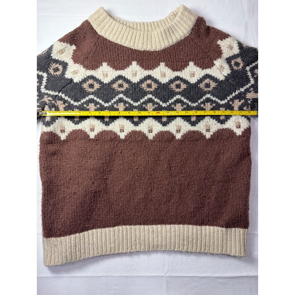 Aerie Fair Isle Wool Blend Chunky Knit Oversized Sweater Brown Cream Large - Picture 5 of 6